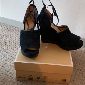 Michael Kors suede (dark blue) wedges/ankle tie